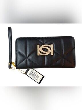 Bebe “Zaza” Black Quilted Faux Leather Zip Around Wallet, NEW WITH TAGS